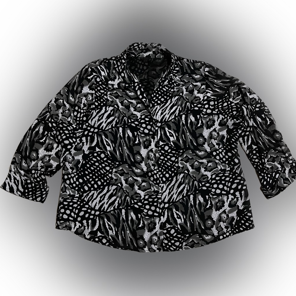 💥 MILANO Woman Blouse Lined Animal Print Button Up Collar 3/4 Sleeve 3X
